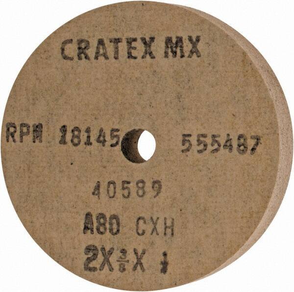 Cratex - 2" Diam x 1/4" Hole x 3/8" Thick, 80 Grit Surface Grinding Wheel - Aluminum Oxide, Type 1, Medium Grade, 18,145 Max RPM, No Recess - Exact Tool & Supply