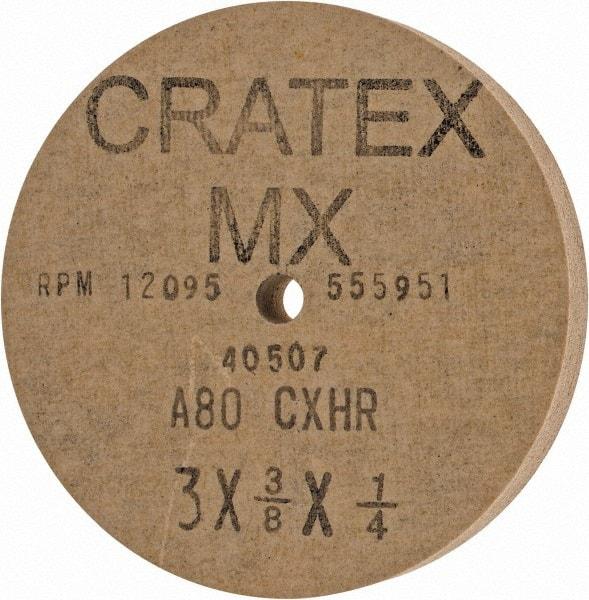 Cratex - 3" Diam x 1/4" Hole x 3/8" Thick, 80 Grit Surface Grinding Wheel - Aluminum Oxide, Type 1, Medium Grade, 12,095 Max RPM, No Recess - Exact Tool & Supply
