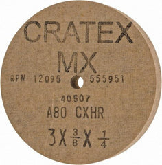 Cratex - 3" Diam x 1/4" Hole x 3/8" Thick, 80 Grit Surface Grinding Wheel - Aluminum Oxide, Type 1, Medium Grade, 12,095 Max RPM, No Recess - Exact Tool & Supply