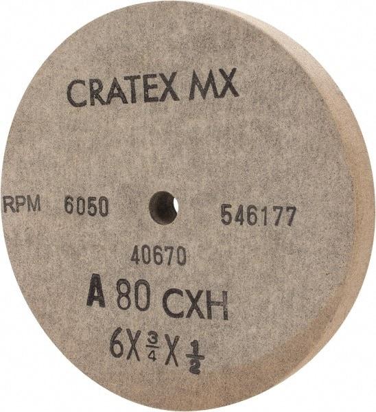 Cratex - 6" Diam x 1/2" Hole x 3/4" Thick, 80 Grit Surface Grinding Wheel - Aluminum Oxide, Type 1, Medium Grade, 6,050 Max RPM, No Recess - Exact Tool & Supply