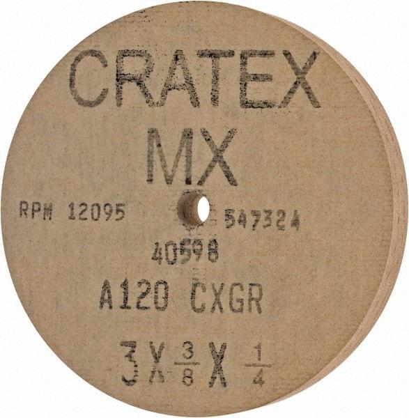 Cratex - 3" Diam x 1/4" Hole x 3/8" Thick, 120 Grit Surface Grinding Wheel - Aluminum Oxide, Type 1, Fine Grade, 12,095 Max RPM, No Recess - Exact Tool & Supply