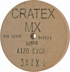 Cratex - 3" Diam x 1/4" Hole x 3/8" Thick, 120 Grit Surface Grinding Wheel - Aluminum Oxide, Type 1, Fine Grade, 12,095 Max RPM, No Recess - Exact Tool & Supply