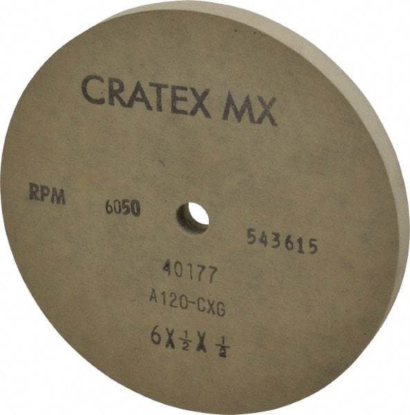 Cratex - 6" Diam x 1/2" Hole x 1/2" Thick, 120 Grit Surface Grinding Wheel - Aluminum Oxide, Type 1, Fine Grade, 6,050 Max RPM, No Recess - Exact Tool & Supply
