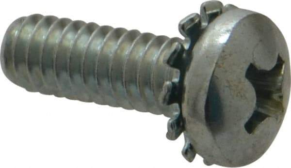 Value Collection - 1/4-20 UNC, 3/4" Length Under Head Phillips Drive Machine Screw - Pan Head, Grade J82 Steel, Zinc-Plated Finish, External Tooth - Exact Tool & Supply