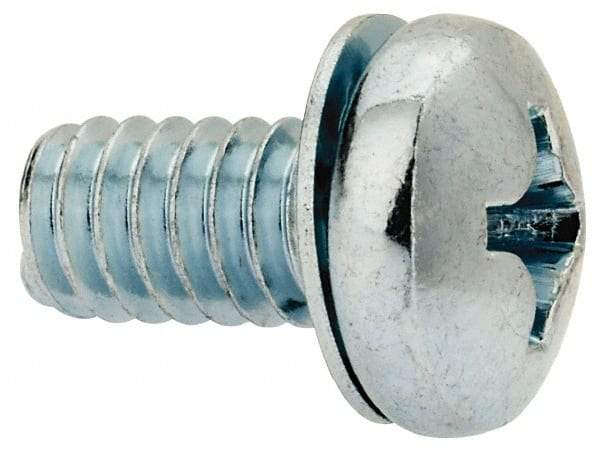 Value Collection - 1/4-20 UNC, 1/2" Length Under Head Phillips Drive Machine Screw - Pan Head, Grade J82 Steel, Zinc-Plated Finish, Internal Tooth - Exact Tool & Supply