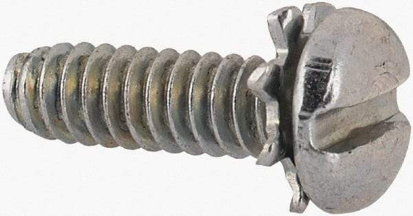 Value Collection - #4-40 UNC, 3/8" Length Under Head Slotted Drive Machine Screw - Pan Head, Grade J82 Steel, Zinc-Plated Finish, External Tooth - Exact Tool & Supply