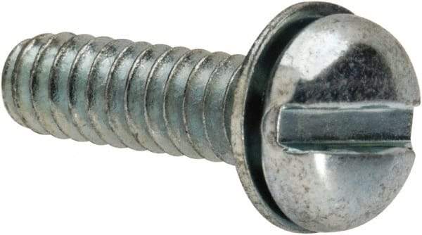 Value Collection - #6-32 UNC, 1/2" Length Under Head Slotted Drive Machine Screw - Pan Head, Grade J82 Steel, Zinc-Plated Finish, Internal Tooth - Exact Tool & Supply
