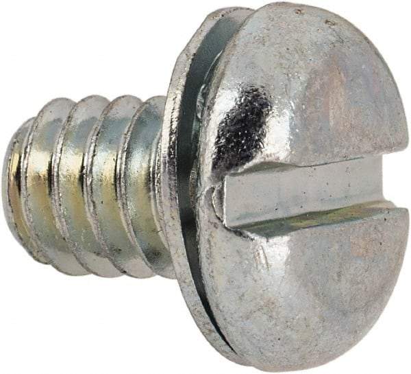 Value Collection - 1/4-20 UNC, 3/8" Length Under Head Slotted Drive Machine Screw - Pan Head, Grade J82 Steel, Zinc-Plated Finish, Internal Tooth - Exact Tool & Supply