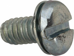 Value Collection - 1/4-20 UNC, 1/2" Length Under Head Slotted Drive Machine Screw - Pan Head, Grade J82 Steel, Zinc-Plated Finish, Internal Tooth - Exact Tool & Supply