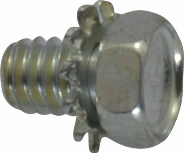 Value Collection - #8-32 UNC, 1/4" Length Under Head Hex Drive Machine Screw - Hex Head, Grade J82 Steel, Zinc-Plated Finish, External Tooth - Exact Tool & Supply