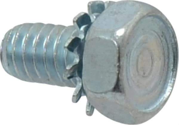 Value Collection - 1/4-20 UNC, 1/2" Length Under Head Hex Drive Machine Screw - Hex Head, Grade J82 Steel, Zinc-Plated Finish, External Tooth - Exact Tool & Supply