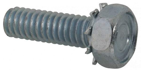 Value Collection - 1/4-20 UNC, 7/8" Length Under Head Hex Drive Machine Screw - Hex Head, Grade J82 Steel, Zinc-Plated Finish, External Tooth - Exact Tool & Supply