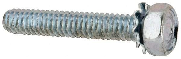 Value Collection - 1/4-20 UNC, 1-1/2" Length Under Head Hex Drive Machine Screw - Hex Head, Grade J82 Steel, Zinc-Plated Finish, External Tooth - Exact Tool & Supply