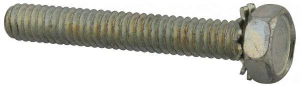 Value Collection - 1/4-20 UNC, 1-3/4" Length Under Head Hex Drive Machine Screw - Hex Head, Grade J82 Steel, Zinc-Plated Finish, External Tooth - Exact Tool & Supply