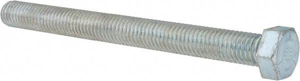 Made in USA - 1/2-13 UNC, 5-1/2" Length Under Head Hex Head Cap Screw - Fully Threaded, Grade 5 Steel, Zinc-Plated Finish, 3/4" Hex - Exact Tool & Supply