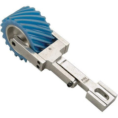 Dynabrade - 2" Wide Air Handheld Belt Sander Contact Arm & Wheel Assembly - 34" Belt Length x 2" Belt Width, Serrated, Urethane, 80" Contact Wheel Diam - Exact Tool & Supply