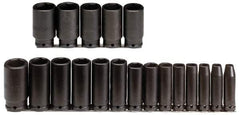 Proto - 19 Piece 3/8" Drive Deep Well Impact Socket Set - 6 Points, 6mm to 24mm Range, Metric Measurement Standard - Exact Tool & Supply