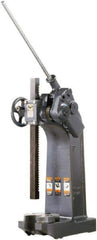 Dake - 1-1/2" Ram, 7-3/4" Throat Depth, 6 Ton Manual Arbor Press - 20-1/4" Max Work Height x 15-1/2" Max Work Width, Compound Leverage, 66:1 Leverage Ratio, 8-1/4" Base Width x 20" Base Depth - Exact Tool & Supply