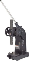 Dake - 1-1/2" Ram, 7-3/4" Throat Depth, 6 Ton Manual Arbor Press - 13-3/4" Max Work Height x 15-1/2" Max Work Width, Compound Leverage, 66:1 Leverage Ratio, 8-1/4" Base Width x 20" Base Depth - Exact Tool & Supply