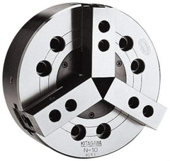 Kitagawa - 3 Jaws, 8" Chuck Diam, Plain Back Mount, Drawbar, Air, Hydraulic Power Lathe Chuck - 16,826 Lb Force per Jaw, 1.5mm x 60 Serrated Jaw Interface, 23mm to 210mm Jaw Capacity, 4,760 RPM, Steel Body - Exact Tool & Supply