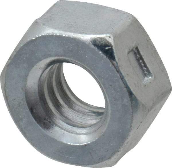 Value Collection - 1/4-20 UNC Grade 2 Two Way Lock Nut with Distorted Thread - 7/16" Width Across Flats, 7/32" High, Zinc-Plated Finish - Exact Tool & Supply