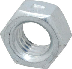 Value Collection - 3/8-16 UNC Grade 2 Two Way Lock Nut with Distorted Thread - 9/16" Width Across Flats, 21/64" High, Zinc-Plated Finish - Exact Tool & Supply