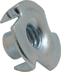 Value Collection - 1/4-20 Zinc-Plated Steel Standard Tee Nut - 5/16" Barrel Length, 3/4" Flange Diam, 3 Prongs - Exact Tool & Supply