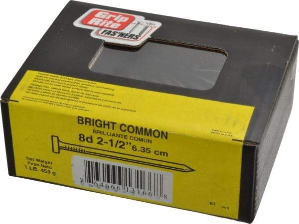 Value Collection - 8D, 10 Gauge, 2-1/2" OAL Common Nails - Ring Shank, Grade 2 Steel, Bright Finish - Exact Tool & Supply