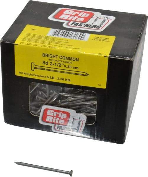 Value Collection - 8D, 10 Gauge, 2-1/2" OAL Common Nails - Ring Shank, Grade 2 Steel, Bright Finish - Exact Tool & Supply