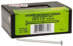 Value Collection - 12D, 9 Gauge, 3-1/4" OAL Common Nails - Ring Shank, Grade 2 Steel, Galvanized Finish - Exact Tool & Supply