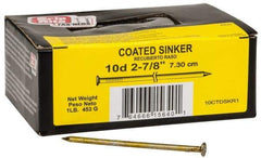 Value Collection - 10D, 11 Gauge, 3" OAL Sinker Nails - Smooth Shank, Grade 2 Steel, Cement Coated Finish - Exact Tool & Supply