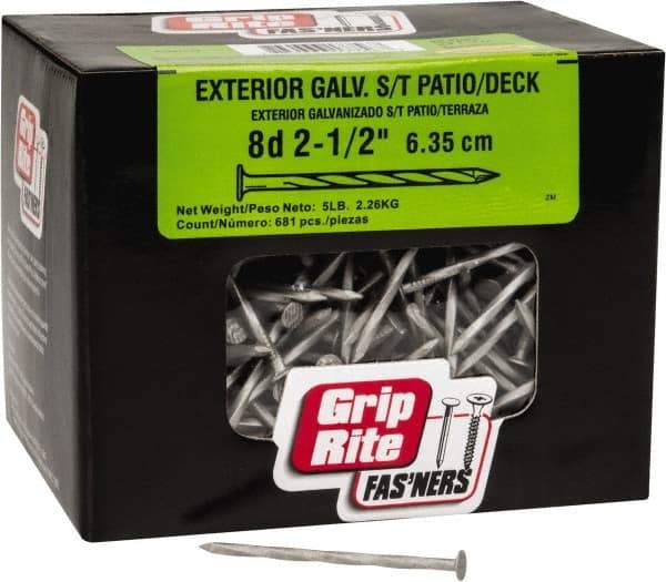 Value Collection - 8D, 11 Gauge, 2-1/2" OAL Decking Nails - Fluted Shank, Grade 2 Steel, Uncoated - Exact Tool & Supply