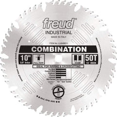 Freud - 10" Diam, 5/8" Arbor Hole Diam, 50 Tooth Wet & Dry Cut Saw Blade - Carbide-Tipped, Standard Round Arbor - Exact Tool & Supply
