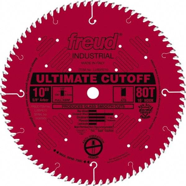 Freud - 10" Diam, 5/8" Arbor Hole Diam, 80 Tooth Wet & Dry Cut Saw Blade - Carbide-Tipped, Standard Round Arbor - Exact Tool & Supply