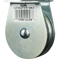 Block Division - 600 Lbs. Load Limit, Flat Standard Block - Upright Mount, Single Sheave, 2 Inch Outside Diameter, Wire Rope, 3/16 Inch Diameter, Eye, 5/8 Inch Inside Diameter, Carbon Steel, Zinc Plated Finish - Exact Tool & Supply