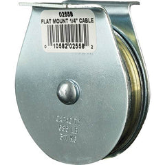 Block Division - 685 Lbs. Load Limit, Flat Standard Block - Upright Mount, Single Sheave, 2-1/2 Inch Outside Diameter, Wire Rope, 1/4 Inch Diameter, Eye, 7/8 Inch Inside Diameter, Carbon Steel, Zinc Plated Finish - Exact Tool & Supply