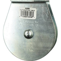Block Division - 1, 550 Lbs. Load Limit, Flat Standard Block - Upright Mount, Single Sheave, 3-1/2 Inch Outside Diameter, Wire Rope, 5/16 Inch Diameter, Eye, 1-3/16 Inch Inside Diameter, Carbon Steel, Zinc Plated Finish - Exact Tool & Supply
