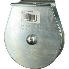 Block Division - 1, 550 Lbs. Load Limit, Flat Standard Block - Upright Mount, Single Sheave, 3-3/4 Inch Outside Diameter, Wire Rope, 3/8 Inch Diameter, Eye, 1-1/8 Inch Inside Diameter, Carbon Steel, Zinc Plated Finish - Exact Tool & Supply