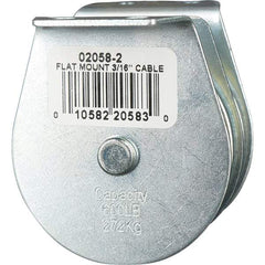 Block Division - 600 Lbs. Load Limit, Flat Standard Block - Upright Mount, Double Sheave, 2 Inch Outside Diameter, Wire Rope, 3/16 Inch Diameter, Eye, 5/8 Inch Inside Diameter, Carbon Steel, Zinc Plated Finish - Exact Tool & Supply