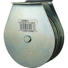 Block Division - 800 Lbs. Load Limit, Flat Standard Block - Upright Mount, Double Sheave, 3 Inch Outside Diameter, Wire Rope, 1/4 Inch Diameter, Eye, 7/8 Inch Inside Diameter, Carbon Steel, Zinc Plated Finish - Exact Tool & Supply