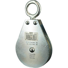 Block Division - 640 Lbs. Load Limit, Swivel Eye Standard Block - Single Sheave, 3-3/4 Inch Outside Diameter, Wire Rope, 1/4 Inch Diameter, Eye, 7/8 Inch Inside Diameter, Carbon Steel, Zinc Plated Finish - Exact Tool & Supply