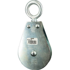 Block Division - 1, 550 Lbs. Load Limit, Swivel Eye Standard Block - Single Sheave, 3-1/2 Inch Outside Diameter, Wire Rope, 3/8 Inch Diameter, Eye, 1-1/8 Inch Inside Diameter, Carbon Steel, Zinc Plated Finish - Exact Tool & Supply