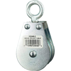 Block Division - 600 Lbs. Load Limit, Swivel Eye Standard Block - Double Sheave, 2 Inch Outside Diameter, Wire Rope, 3/16 Inch Diameter, Eye, 5/8 Inch Inside Diameter, Carbon Steel, Zinc Plated Finish - Exact Tool & Supply