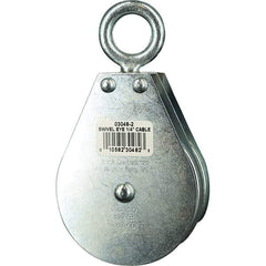Block Division - 800 Lbs. Load Limit, Swivel Eye Standard Block - Double Sheave, 3 Inch Outside Diameter, Wire Rope, 1/4 Inch Diameter, Eye, 7/8 Inch Inside Diameter, Carbon Steel, Zinc Plated Finish - Exact Tool & Supply