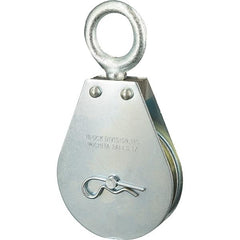 Block Division - 600 Lbs. Load Limit, Swivel Eye Snatch Block - Single Sheave, 2 Inch Outside Diameter, Wire Rope, 3/16 Inch Diameter, Eye, 5/8 Inch Inside Diameter, Carbon Steel, Zinc Plated Finish - Exact Tool & Supply