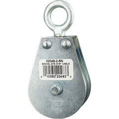 Block Division - 600 Lbs. Load Limit, Swivel Eye Snatch Block - Double Sheave, 2 Inch Outside Diameter, Wire Rope, 3/16 Inch Diameter, Eye, 5/8 Inch Inside Diameter, Carbon Steel, Zinc Plated Finish - Exact Tool & Supply