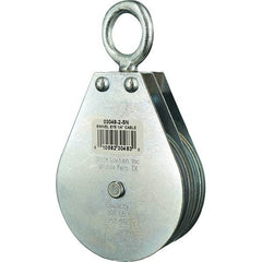 Block Division - 800 Lbs. Load Limit, Swivel Eye Snatch Block - Double Sheave, 3 Inch Outside Diameter, Wire Rope, 1/4 Inch Diameter, Eye, 7/8 Inch Inside Diameter, Carbon Steel, Zinc Plated Finish - Exact Tool & Supply