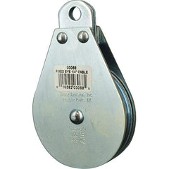 Block Division - 800 Lbs. Load Limit, Rigid Eye Block - Single Sheave, 3 Inch Outside Diameter, Wire Rope, 1/4 Inch Diameter, Eye, 3/8 Inch Inside Diameter, Carbon Steel, Zinc Plated Finish - Exact Tool & Supply