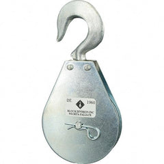 Block Division - 1, 550 Lbs. Load Limit, Swivel Hook Block - Single Sheave, 3-3/4 Inch Outside Diameter, Wire Rope, 5/16 Inch Diameter, Eye, 9/16 Inch Inside Diameter, Carbon Steel, Zinc Plated Finish - Exact Tool & Supply
