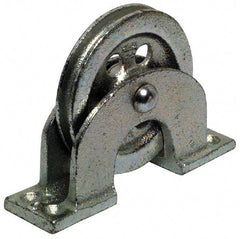 Value Collection - Single Open Upright Mount Guidance Pulley - Sheave, 4-1/2 Inch Outside Diameter, Wire Rope, 3/8 Inch Diameter, 0.235 Inch to 0.246 Inch Mounting Hole Diameter Iron, Galvanized Finish - Exact Tool & Supply